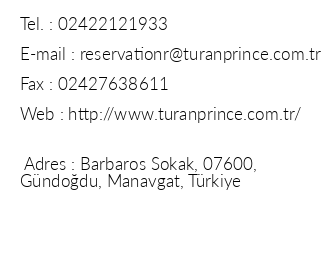 Sentido Turan Prince Hotel iletiim bilgileri